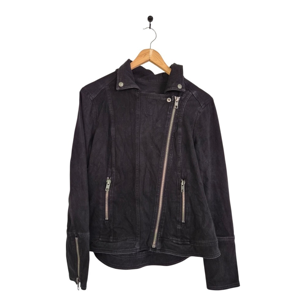 Liverpool Los Angeles Black Stretch Denim Moto Jacket Women's M Zip Biker